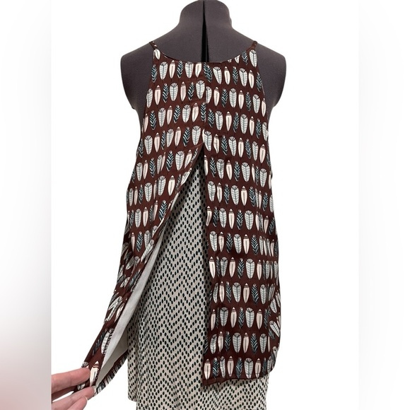 Porridge for Anthropologie Feather Print Layered Split Back Camisole Top Size M - Picture 7 of 14